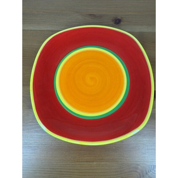 Square Salad Luncehon Side Plate Caribe Aruba Orange Red Yellow Grn Dansk 8.75" - Picture 2 of 5